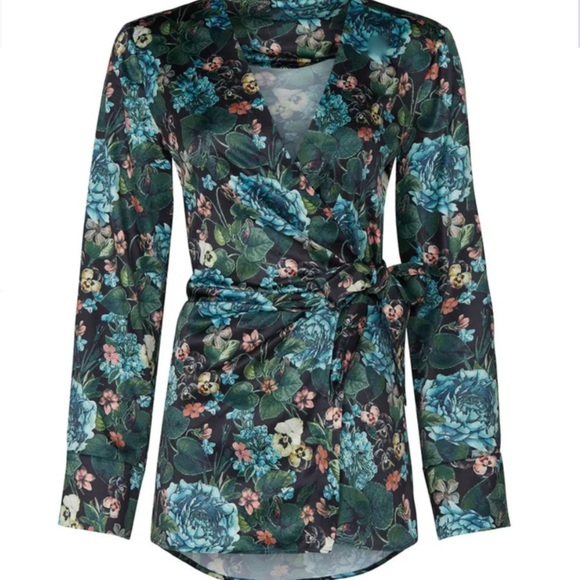 Badgley Mischka Navy Floral Wrap Top, Like New! Size SMALL! - Picture 5 of 12